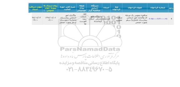 مناقصه واگذاری امور خدماتی بیمارستان ....