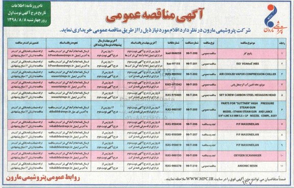 مناقصه ، مناقصه پکیج کلر