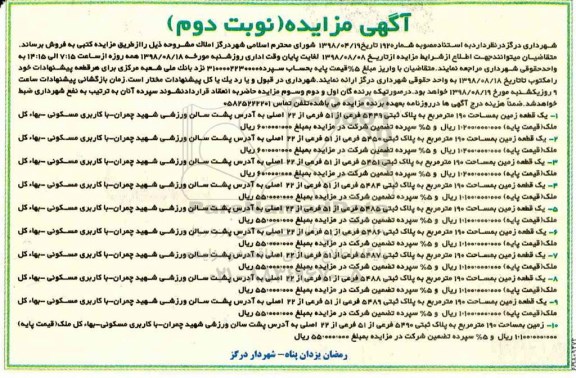 مزایده ،مزایده فروش املاک با کاربری مسکونی نوبت دوم