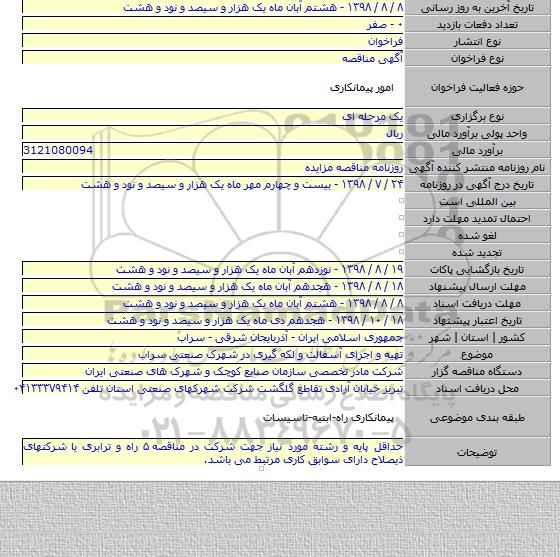 تهیه و اجرای آسفالت و لکه گیری در شهرک صنعتی سراب
