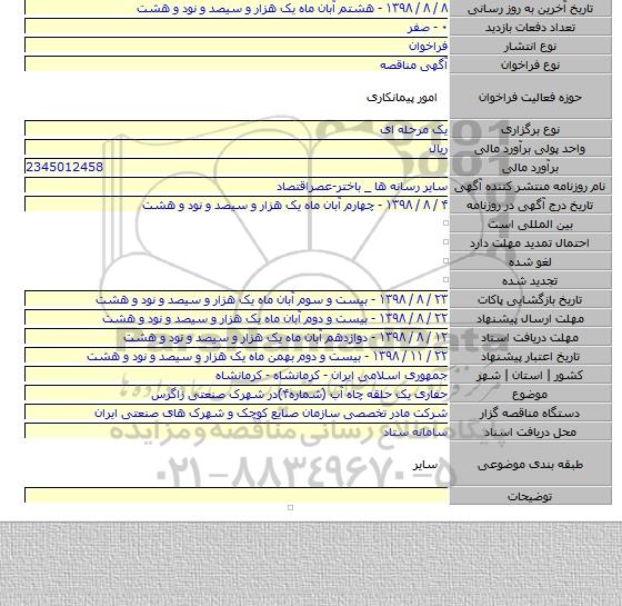 حفاری یک حلقه چاه آب (شماره۴)در شهرک صنعتی زاگرس