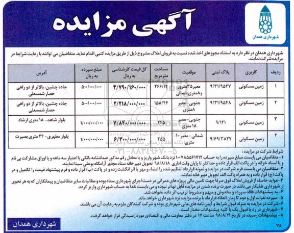 آگهی مزایده مزایده فروش املاک مسکونی