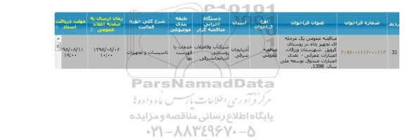 مناقصه ، مناقصه تجهیز چاه