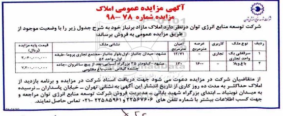 آگهی مزایده مزایده فروش املاک مازاد
