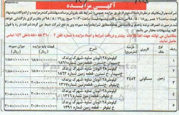 آگهی مزایده مزایده فروش املاک کاربری مسکونی