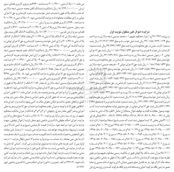 مزایده ،مزایده 9 فقره پلاک ثبتی نوبت اول 