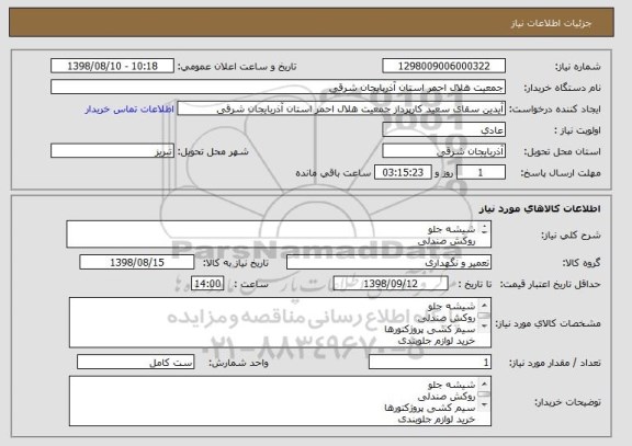 استعلام شیشه جلو 
روکش صندلی 
سیم کشی پروژکتورها 
خرید لوازم جلوبندی 
کمک فرمان 
اجرت خدمات و میزان فرمان 