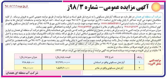 مزایده،مزایده فروش دو دستگاه آپارتمان مسکونی