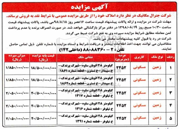 مزایده مزایده فروش املاک کاربری مسکونی