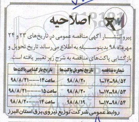 اصلاحیه مناقصه ، مناقصه خرید انواع سیم روکش دار و کابل