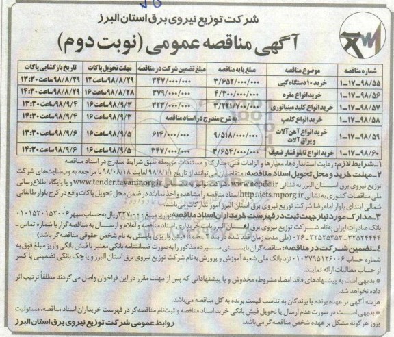 آگهی مناقصه عمومی ، مناقصه خرید 10 دستگاه کپی.... نوبت دوم 