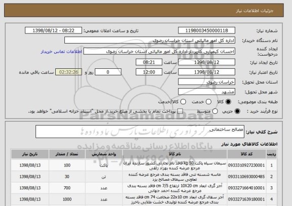 استعلام مصالح ساختمانی