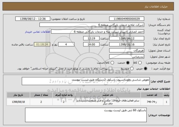 استعلام تعویض شاسی وفوندانسیون باسکول 2دستگاه طبق لیست پیوست