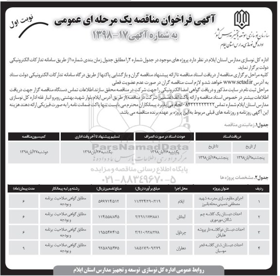 فراخوان مناقصه عمومی، فراخوان مناقصه عمومی اجرای مقاوم سازی مدرسه ...