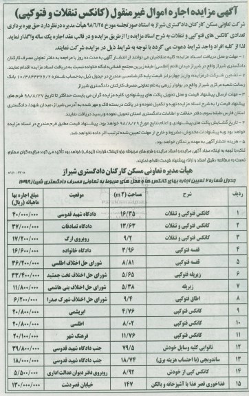 مزایده، مزایده حق بهره برداری تعدادی کانکس های فتوکپی و تنقلات 