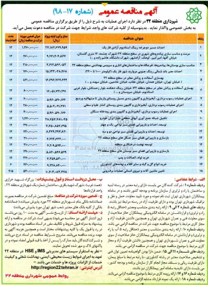 مناقصه عمومی, مناقصه احداث مسیر دوچرخه رینگ استادیوم آزادی ...