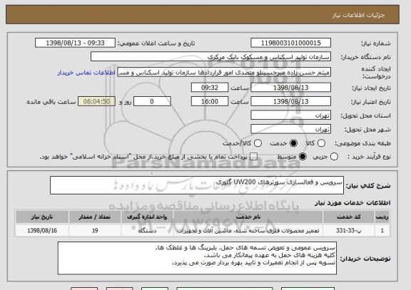 استعلام سرویس و فعالسازی سورترهای UW200 گلوری