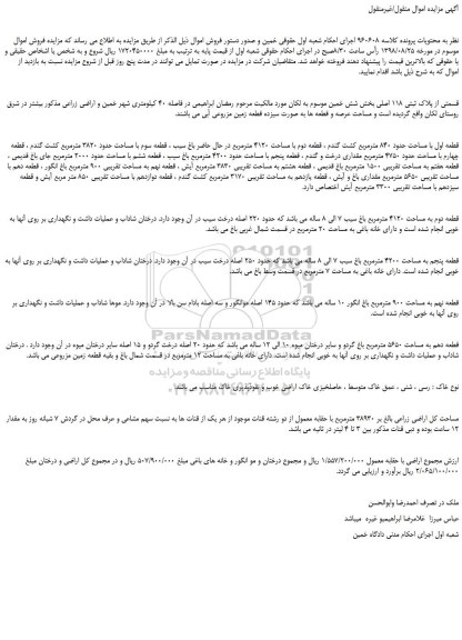 مزایده، مزایده فروش قسمتی از پلاک ثبتی 118 اصلی 