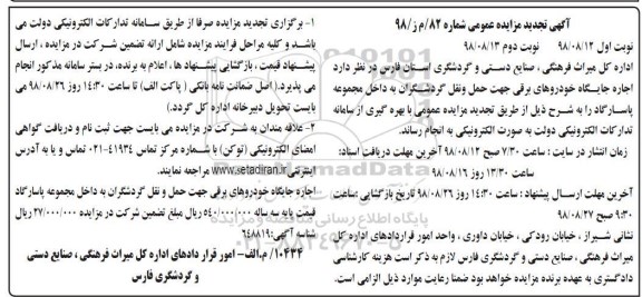 تجدید مزایده ، مزایده اجاره جایگاه خودروهای برقی نوبت دوم