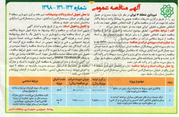 آگهی مناقصه عمومی , مناقصه واگذاری امور مربوط به عملیات برف روبی... 