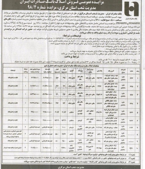 مزایده مزایده فروش املاک کاربری تجاری و مسکونی