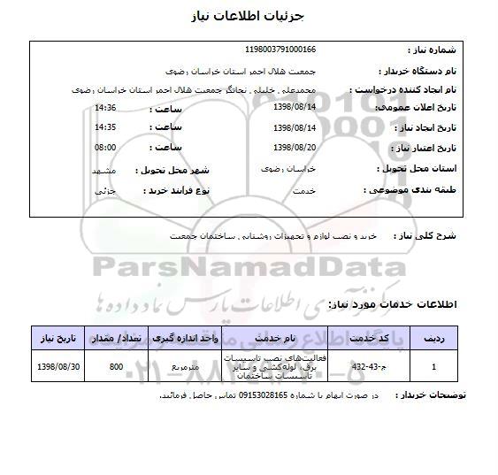 استعلام خرید و نصب لوازم و تجهیزات روشنایی ساختمان جمعیت 
