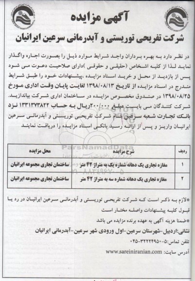 آگهی مزایده عمومی, مزایده واگذاری مغازه تجاری