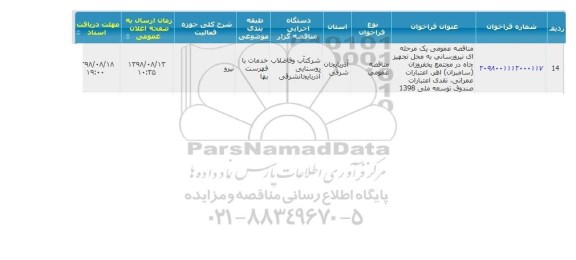 مناقصه ،مناقصه نیرورسانی به محل تجهیز چاه