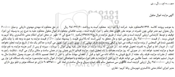مزایده، مزایده فروش یک دستگاه فرز نوار پی وی سی مستعمل و...