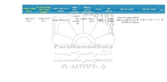 مناقصه عمومی , مناقصه عمومی یک مرحله ای بیمه مسئولیت مسئولان