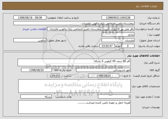 استعلام کلر 65 درصد 45 کیلویی 5 بشکه