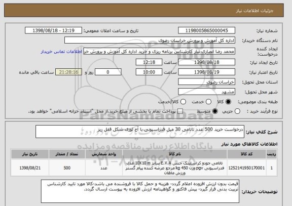 استعلام درخواست خرید 500 عدد تاتامی 30 میل فدراسیونی با آج لوزی شکل قفل ریز