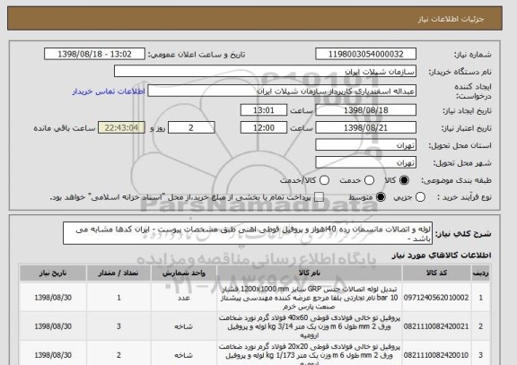 استعلام لوله و اتصالات مانسمان رده 40اهواز و پروفیل قوطی اهنی طبق مشخصات پیوست - ایران کدها مشابه می باشد - 