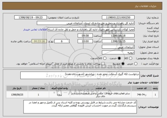 استعلام درخواست لکه گیری آسفالت محور نقده - پیرانشهر (شهرستان نقده)