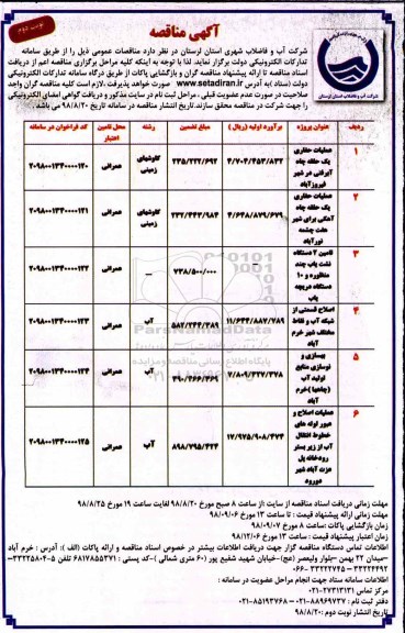 آگهی مناقصه ,مناقصه عملیات حفاری یک حلقه چاه آبرفتی و ... نوبت دوم 