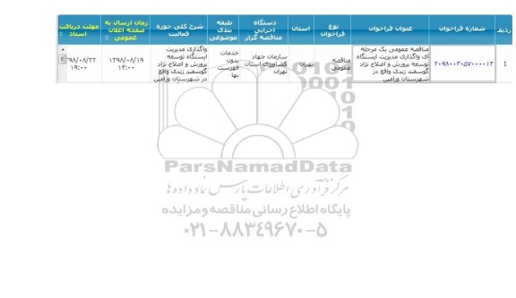  مناقصه عمومی یک مرحله ای واگذاری مدیریت ایستگاه
