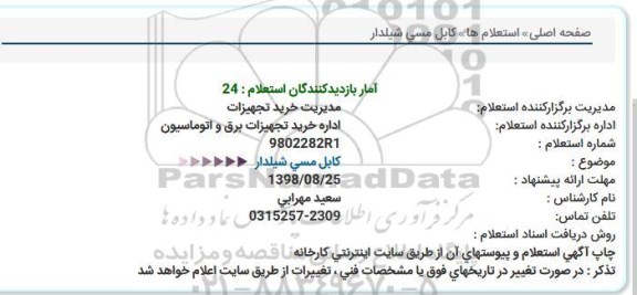 استعلام کابل مسی شیلدار 