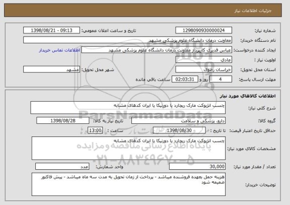 استعلام چسب انژیوکت مارک ریچارد یا دورنیکا یا ایران کدهای مشابه