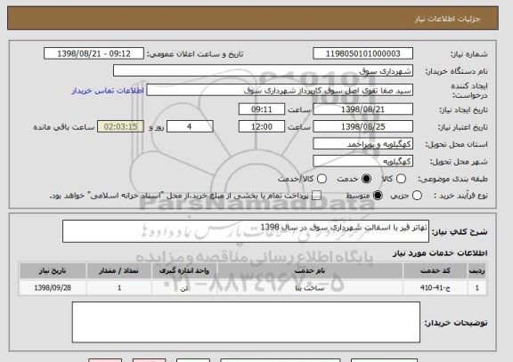 استعلام تهاتر قیر با اسفالت شهرداری سوق در سال 1398