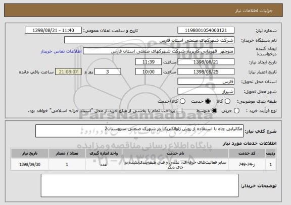 استعلام مکانیابی چاه با استفاده از روش ژئوالکتریک در شهرک صنعتی سروستان2