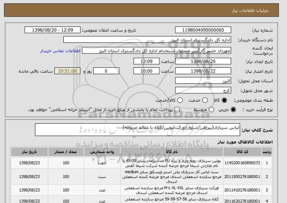 استعلام لباس سربازی(پیراهن/شلوار/اورکت/پوتین/کلاه با علائم مربوطه)