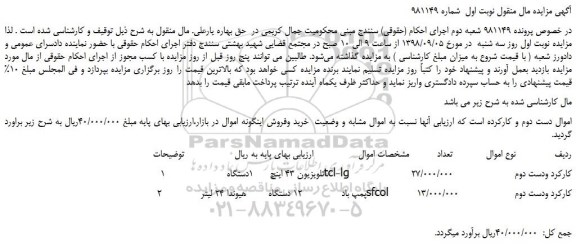 مزایده، مزایده فروش تلویزیون 43 اینچ و... 