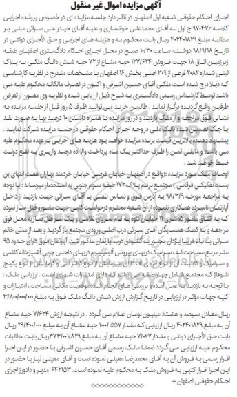 مزایده مزایده فروش 127.624 حبه مشاع از 72 حبه ملکی