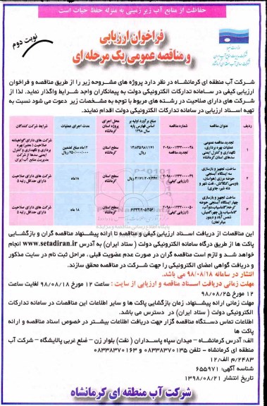 فراخوان، فراخوان مناقصه عمومی عملیات بهره برداری ، نگهداری و کنترل ایمنی و... نوبت دوم 