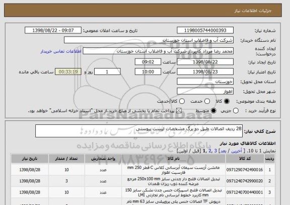 استعلام 28 ردیف اتصالات طبق دو برگ مشخصات لیست پیوستی