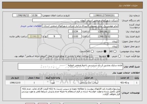 استعلام آماده سازی بخشی از راه دسترسی ناحیه صنعتی ارزوئیه