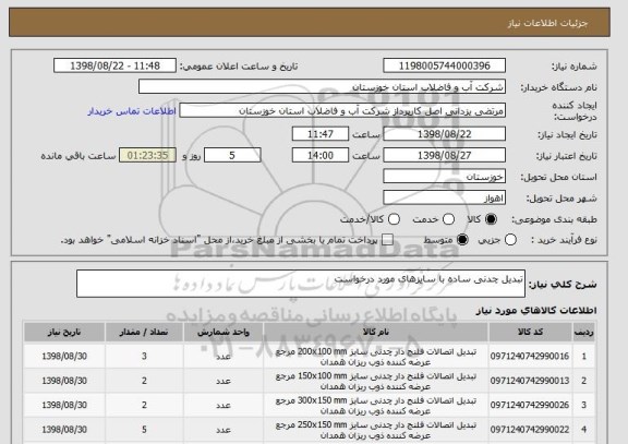 استعلام تبدیل چدنی ساده با سایزهای مورد درخواست