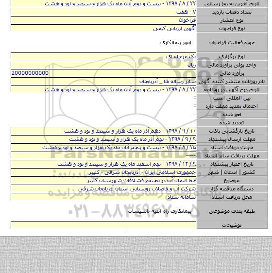 خط انتقال آب در مجتمع قشلاقات شهرستان کلیبر