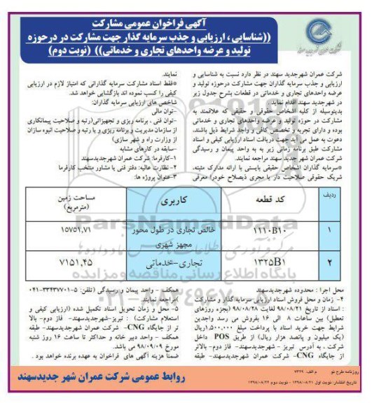 فراخوان ، فراخوان عمومی مشارکت - نوبت دوم 