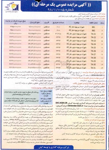 مزایده ،مزایده تخصیص 13 قطعه اراضی با کاربری مسکونی